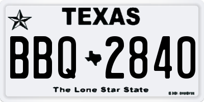 TX license plate BBQ2840