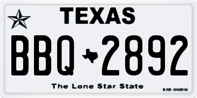 TX license plate BBQ2892