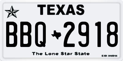 TX license plate BBQ2918