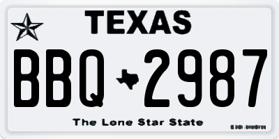 TX license plate BBQ2987