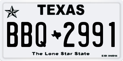 TX license plate BBQ2991