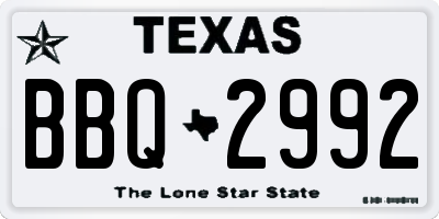 TX license plate BBQ2992