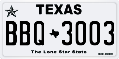 TX license plate BBQ3003