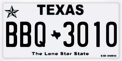 TX license plate BBQ3010