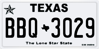 TX license plate BBQ3029