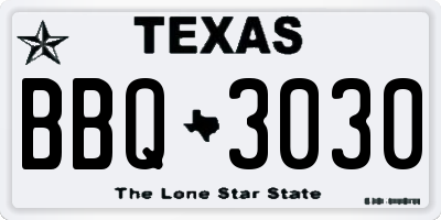 TX license plate BBQ3030