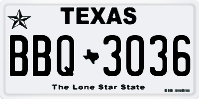 TX license plate BBQ3036