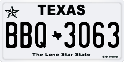 TX license plate BBQ3063