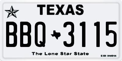 TX license plate BBQ3115