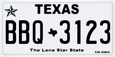TX license plate BBQ3123