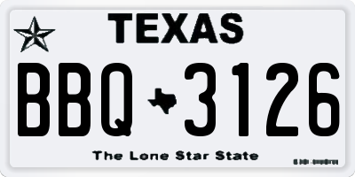 TX license plate BBQ3126