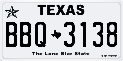 TX license plate BBQ3138
