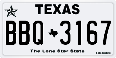 TX license plate BBQ3167