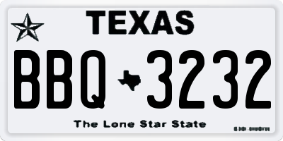 TX license plate BBQ3232