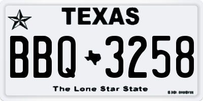 TX license plate BBQ3258