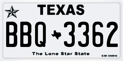 TX license plate BBQ3362