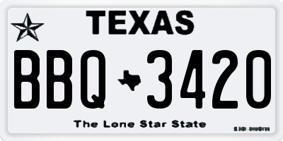 TX license plate BBQ3420