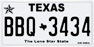 TX license plate BBQ3434