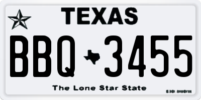 TX license plate BBQ3455