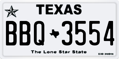 TX license plate BBQ3554