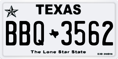 TX license plate BBQ3562