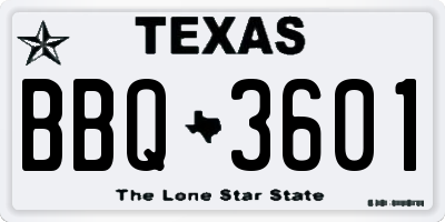 TX license plate BBQ3601