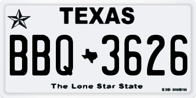 TX license plate BBQ3626