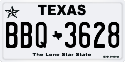 TX license plate BBQ3628