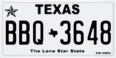 TX license plate BBQ3648
