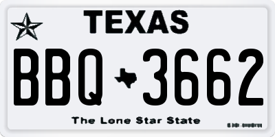 TX license plate BBQ3662
