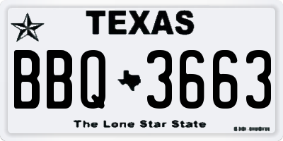 TX license plate BBQ3663