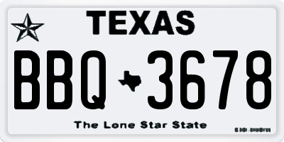TX license plate BBQ3678