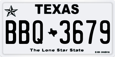 TX license plate BBQ3679