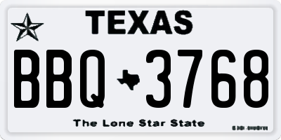 TX license plate BBQ3768