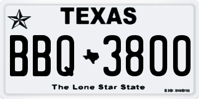 TX license plate BBQ3800