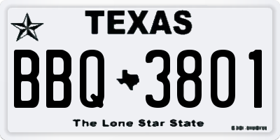 TX license plate BBQ3801