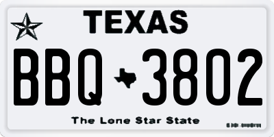 TX license plate BBQ3802