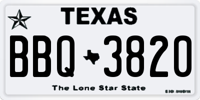 TX license plate BBQ3820