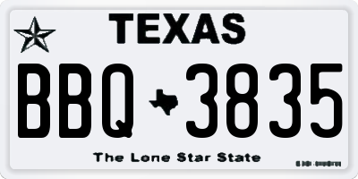 TX license plate BBQ3835