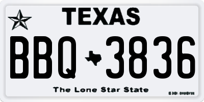 TX license plate BBQ3836