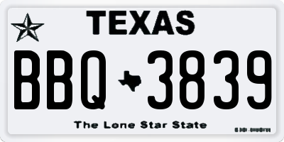 TX license plate BBQ3839
