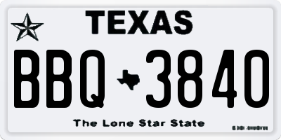 TX license plate BBQ3840