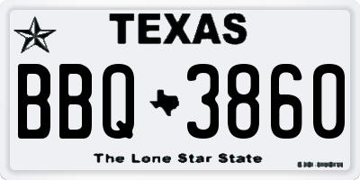 TX license plate BBQ3860