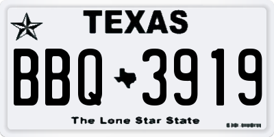 TX license plate BBQ3919