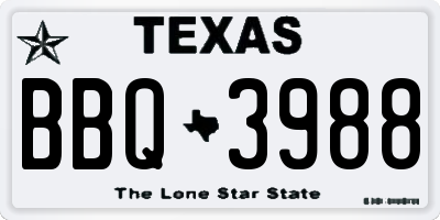 TX license plate BBQ3988