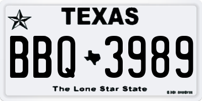 TX license plate BBQ3989