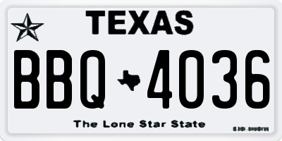 TX license plate BBQ4036