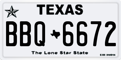 TX license plate BBQ6672