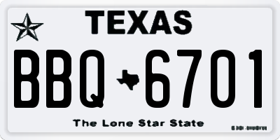 TX license plate BBQ6701