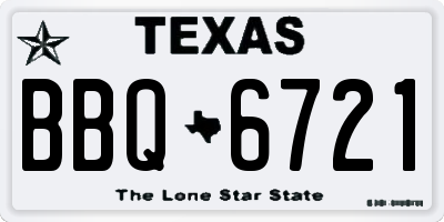 TX license plate BBQ6721